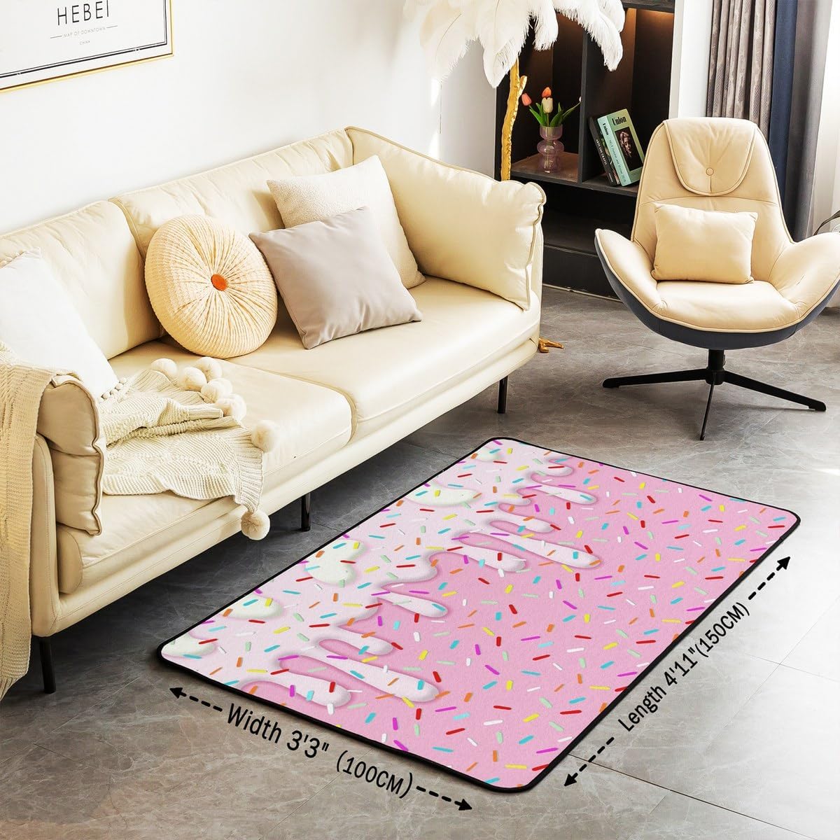 Cartoon Ice Cream Kids Area Rug,Summer Dessert Sweet Indoor Floor Mat Entrance Rug for Girls Boys,Colorful Candy Cute Non Slip Rug,Pink Dreamy Couch Living Room Decor,3'x5'