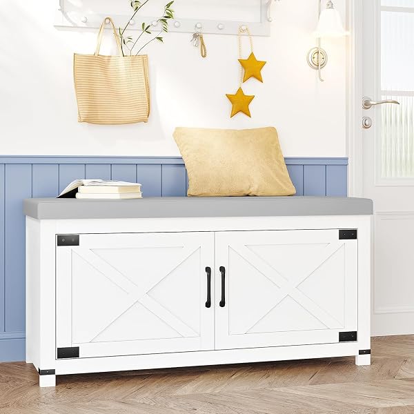 Hzuaneri Shoe Storage Bench with Barn Doors