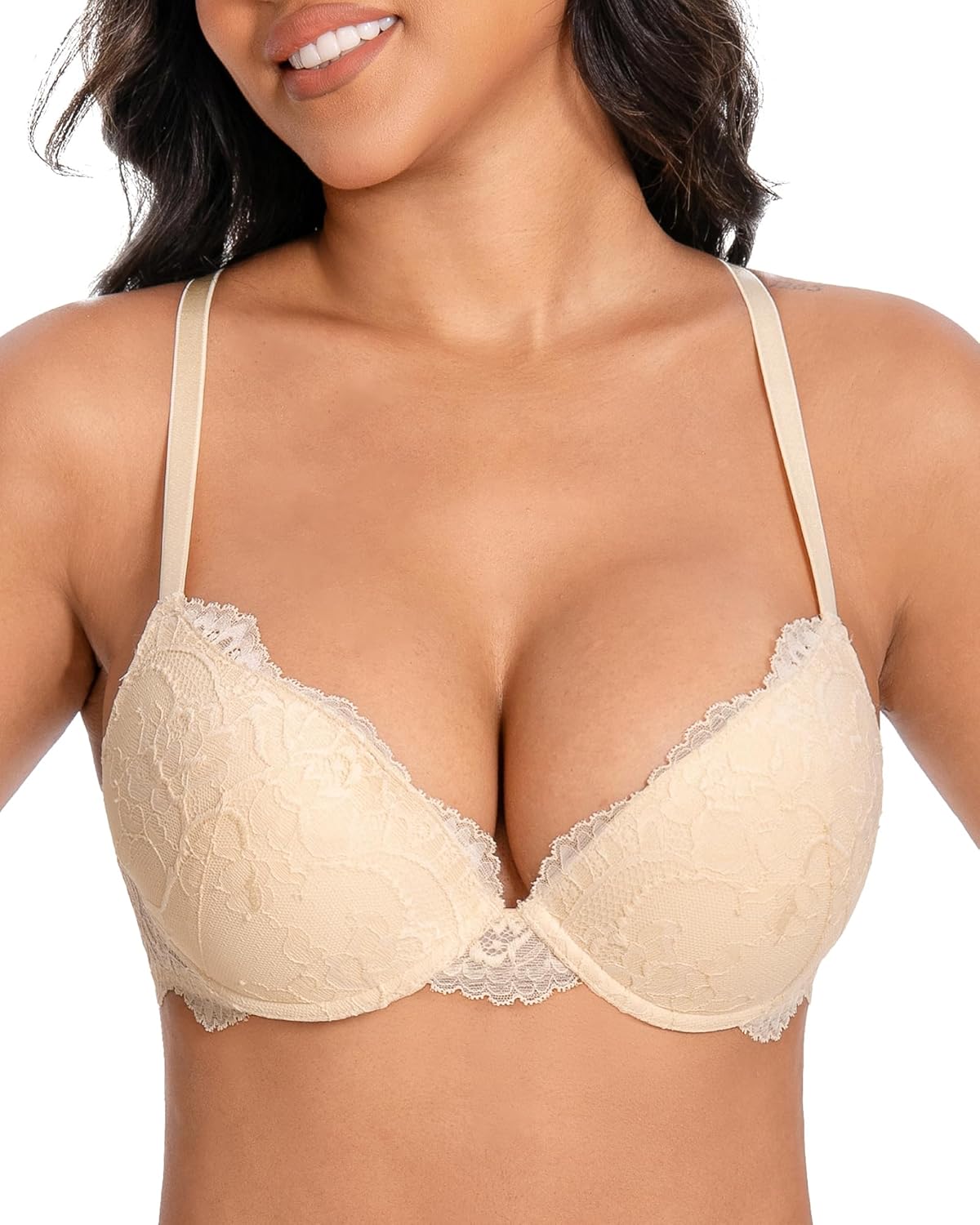 Lace Push Up Bra Thick Padded Add Cup Demi Sexy Plunge Underwire Convertible Soft Lift Women Bras