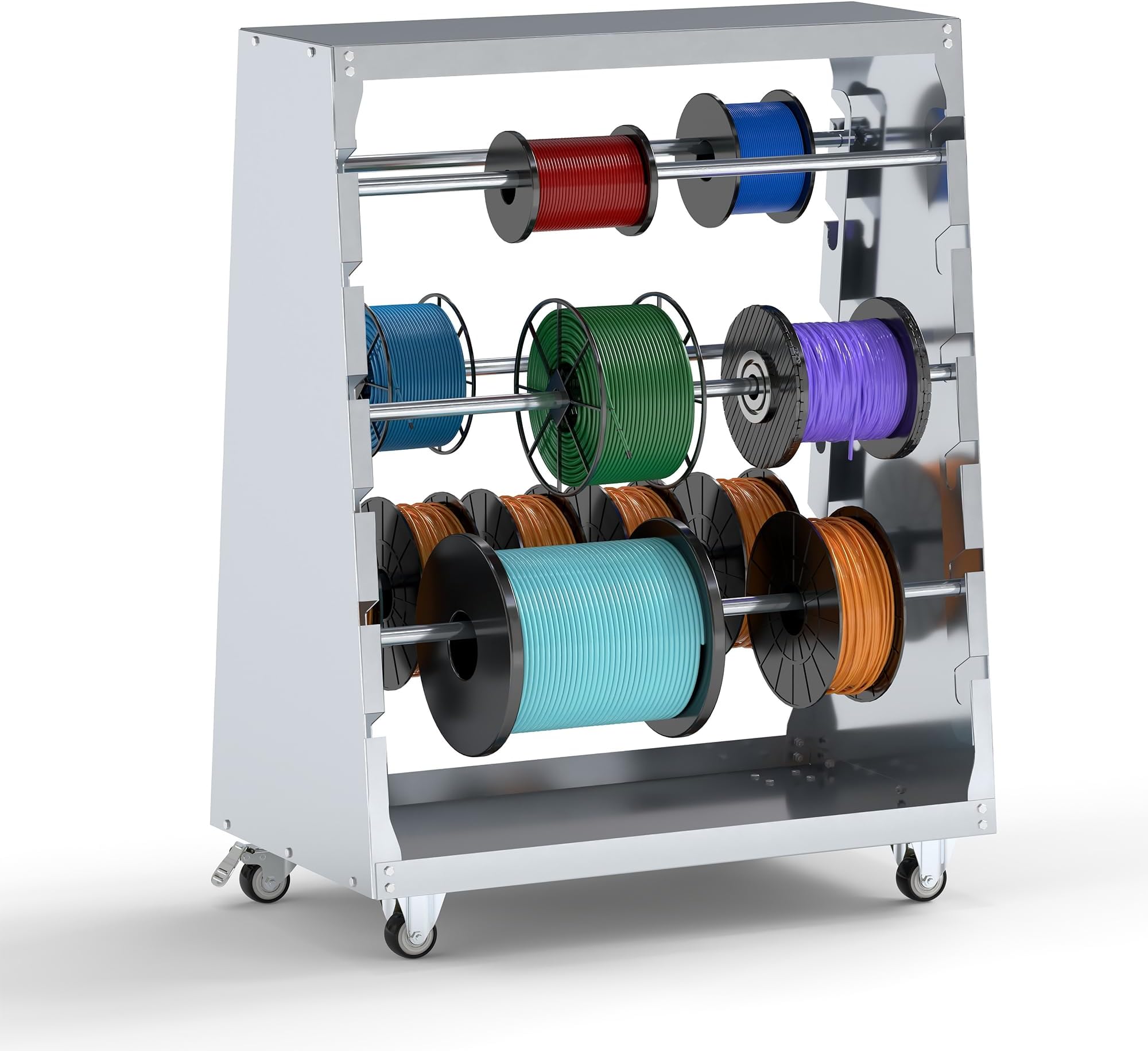 Baoz Wire Spool Rack Wire Cable Dispenser with 6 Rods Multiple Axle Cable Caddy on Wheels Wiring Spool Holder Storage Cart for Electrical Industrial,300lbs Capacity,Gray