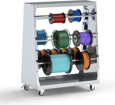 Baoz Wire Spool Rack Wire Cable Dispenser with 6 Rods Multiple Axle Cable Caddy on Wheels Wiring Spool Holder Storage Cart for Electrical Industrial,300lbs Capacity,Gray