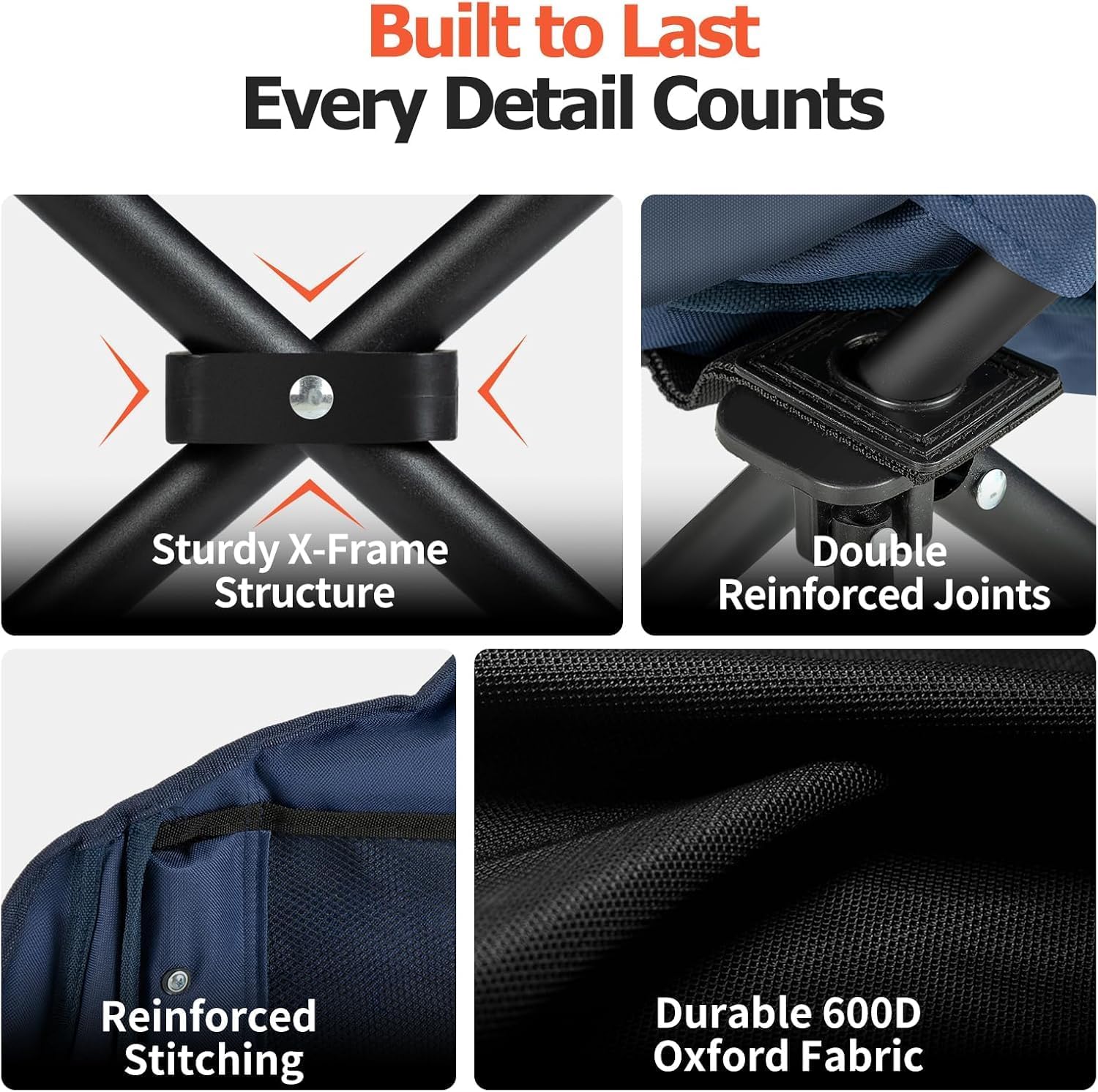 Overmont Oversized XL Camping Chair for Adults - 400lbs Support Heavy-Duty Padded Folding Chair with Side Pocket Cup Holder Cooling Bag for Outdoor Sports Garden Beach Fishing Lawn - Blue - Image 7