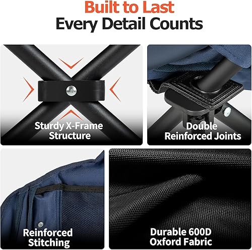 Miniatura 7 de Overmont Silla de campamento de gran tamaño para adultos, soporte de 400 libras, asiento acolchado resistente, silla plegable portátil al aire libre