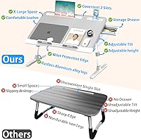 Vista 5 de Escritorio para laptop para cama, apto para 17.3 pulgadas, mesa de cama grande plegable con altura y ángulo ajustables, mesa de cama para laptop