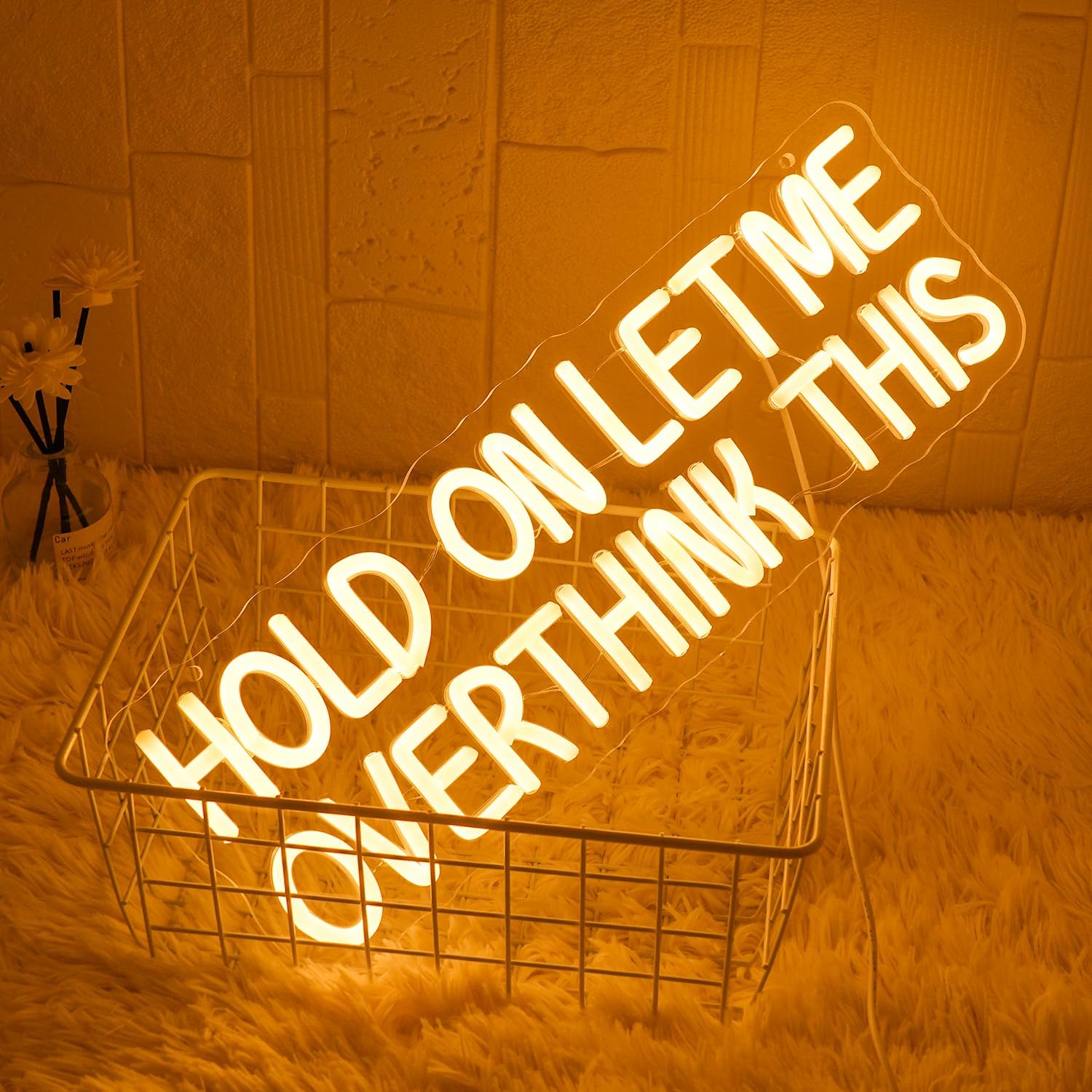 Hold On Let Me Overthink This Neon Sign Funny Neon Light Warm White Letter Neon Light Sign Dimmable LED Wall Sign for Bedroom Bar Classroom Party Library Bookstore Wall Decor