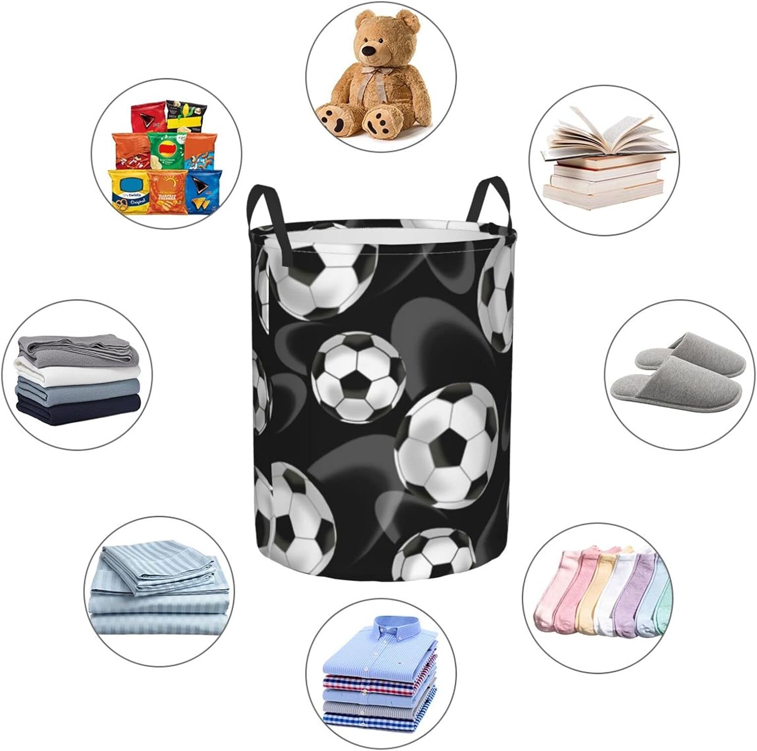 Soccer Black Folding Baskets Circular Laundry Basket Freestanding Laundry Basket Dirty Laundry Basket Clutter Storage Bag.