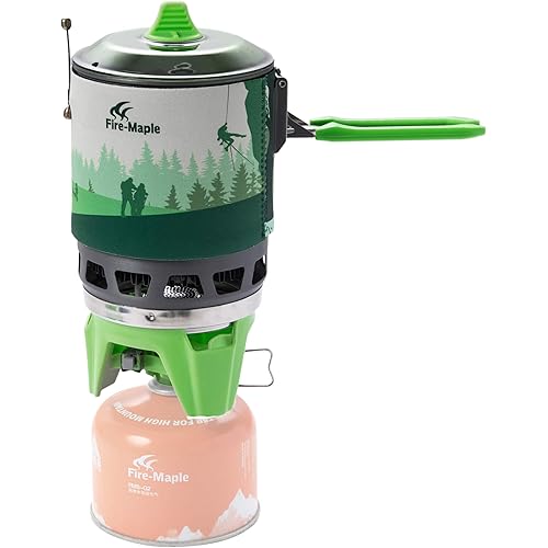 Fire-Maple "Fixed Star 3" Personal Cooking System | Pot/Jet Burner Stove System with Electric Ignition | Ideal for Hiking, Camping, Backpacking, Fishing, Hunting Trips and Emergency Use, Green