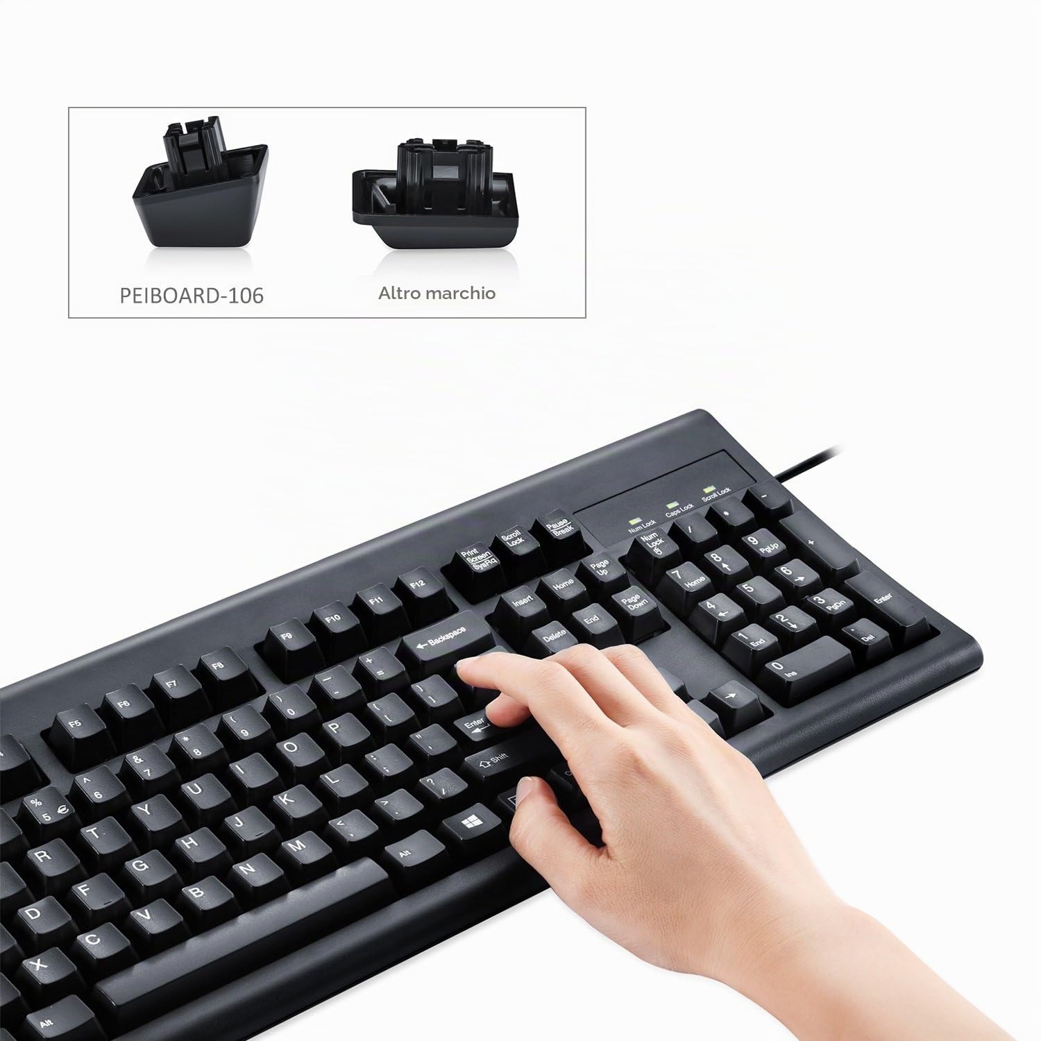 Perixx PERIBOARD-106 - Tastiera per alte prestazioni, fino a 20 milioni di pressioni - Layout US QWERTY