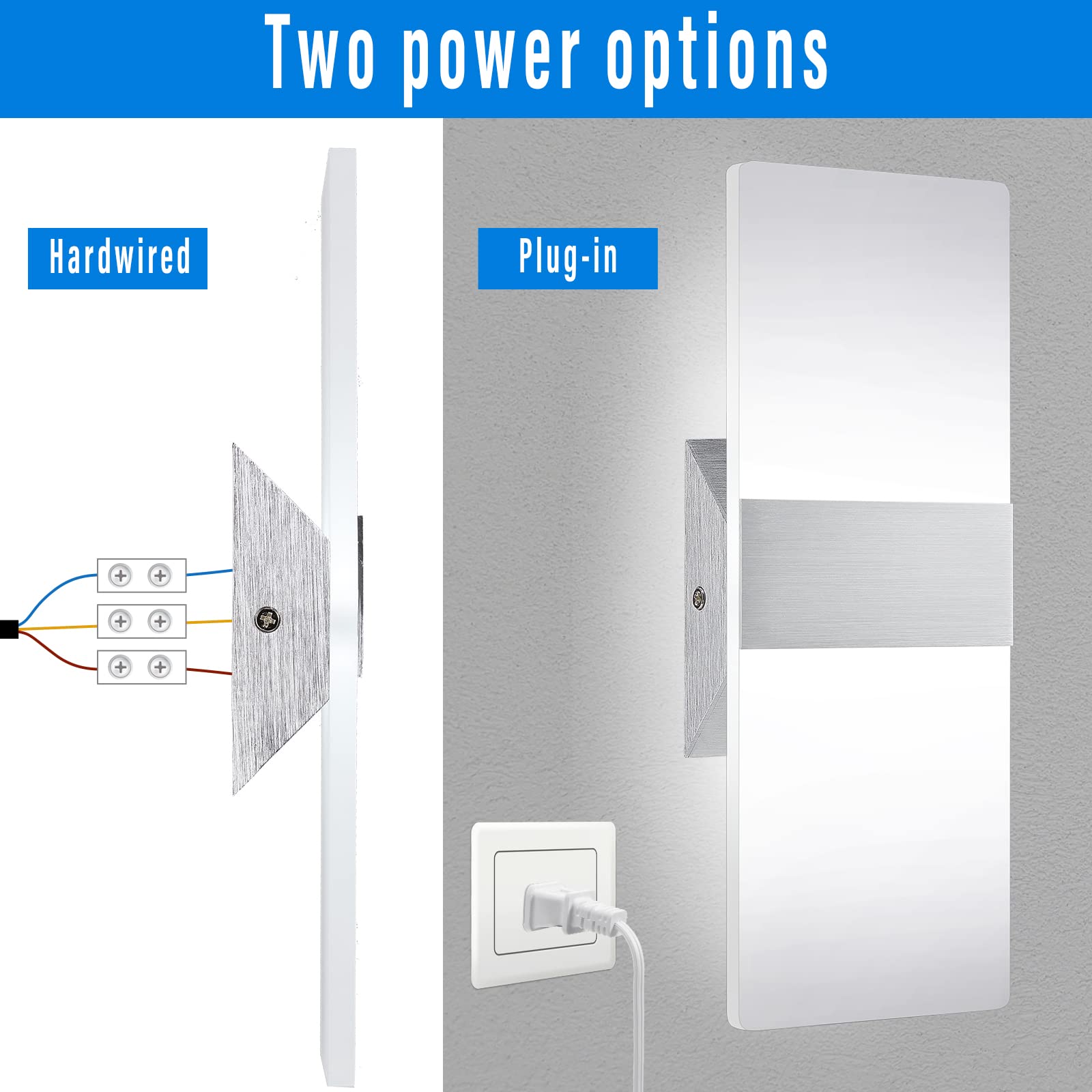 Tatuo 4 Pieces LED Wall Sconces, 12W Acrylic Lighting Fixture Plug in Wall Lamp for Living Room Bedroom (Cool White)