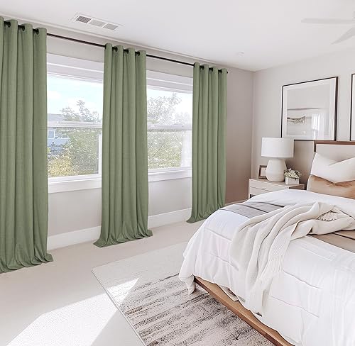 Vista 105 de Cortinas 100% opacas de 63 pulgadas de largo, lino texturizado, para dormitorio, cortinas con ojales para sala de estar, cortinas de tratamiento