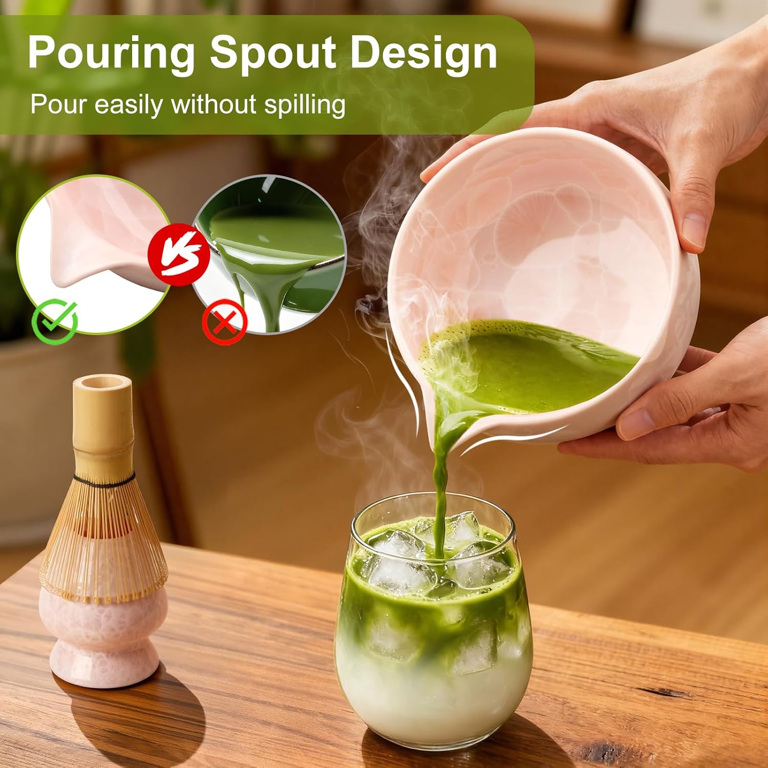 Matcha Whisk Set 7 PCs Ceramic Japanese Matcha Bowl Kit Includes Matcha Bowl, Matcha Whisk and Holder, Bamboo Scoop, Scoop Rest, Sifter, Tea Towel - Traditional Matcha Starter Set for Matcha Lovers - Image 4