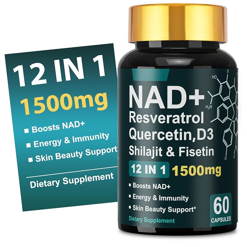 Dr. HR Suplemento antioxidante com NAD+, resveratrol, vitamina D3, quercetina e fisetina 1500 mg, 60 cápsulas