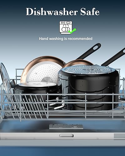 Miniatura 7 de Cook N Home Olla antiadherente con tapa de 6 cuartos de galón, olla profesional de cocina profunda con tapa de vidrio, color negro