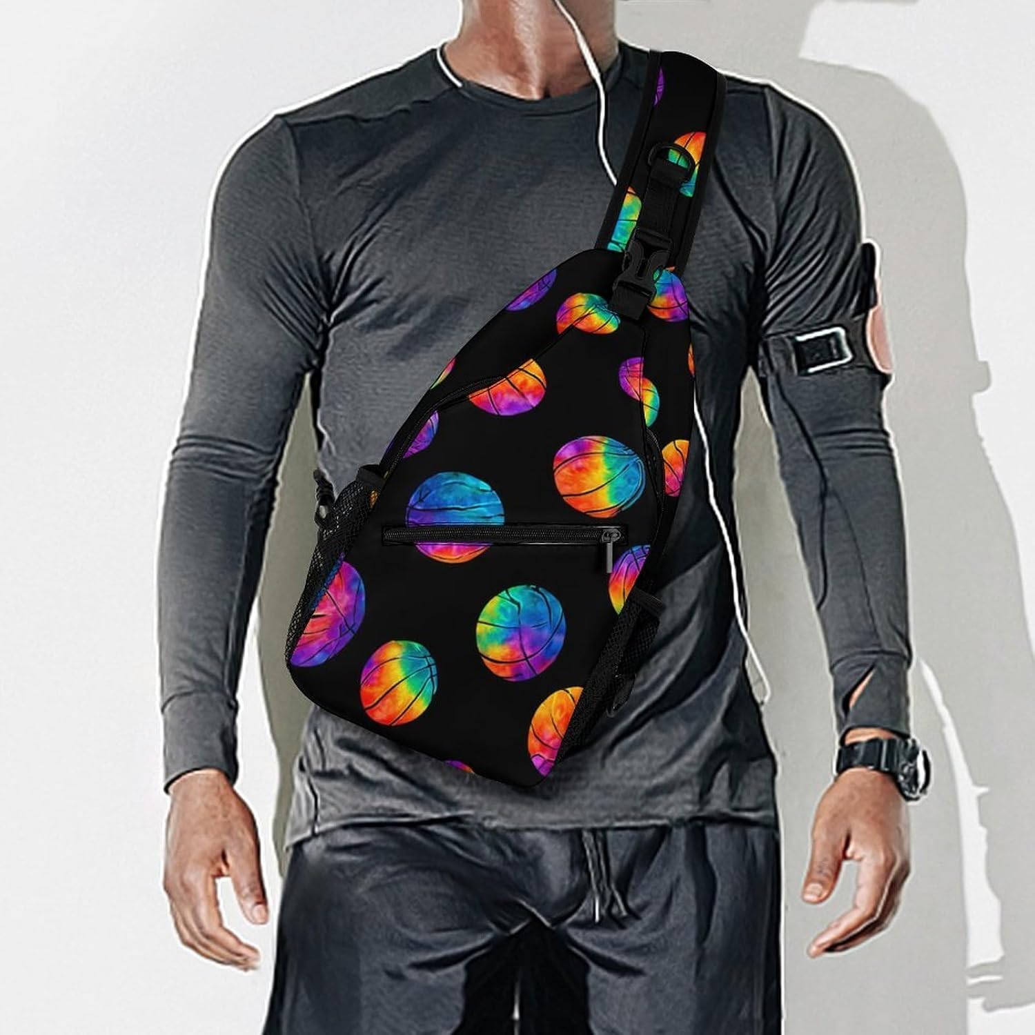 Watercolor Tie Dye Basketball Men Crossbody Sling Backpack Chest Bag | Travel Fanny Pack,Hiking Daypack,Print Shoulder Bags