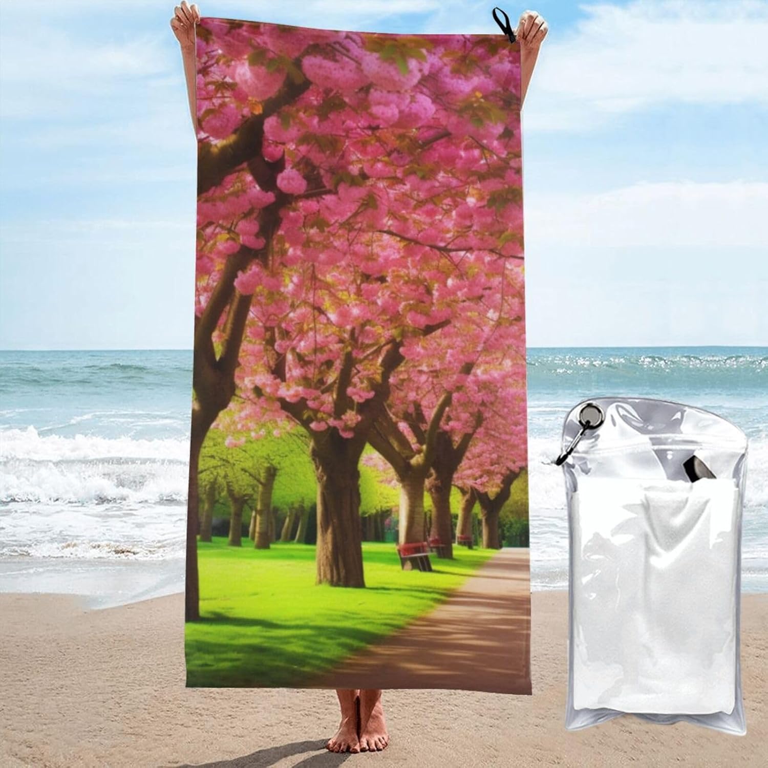 KHiry Microfiber Towel Beach Towels Park Blooming Spring Quick Dry Towel Soft Lightweight Travel Towels Absorbent Large Easy Pack Travel Things Beach Blanket for Gym Sports Swimming