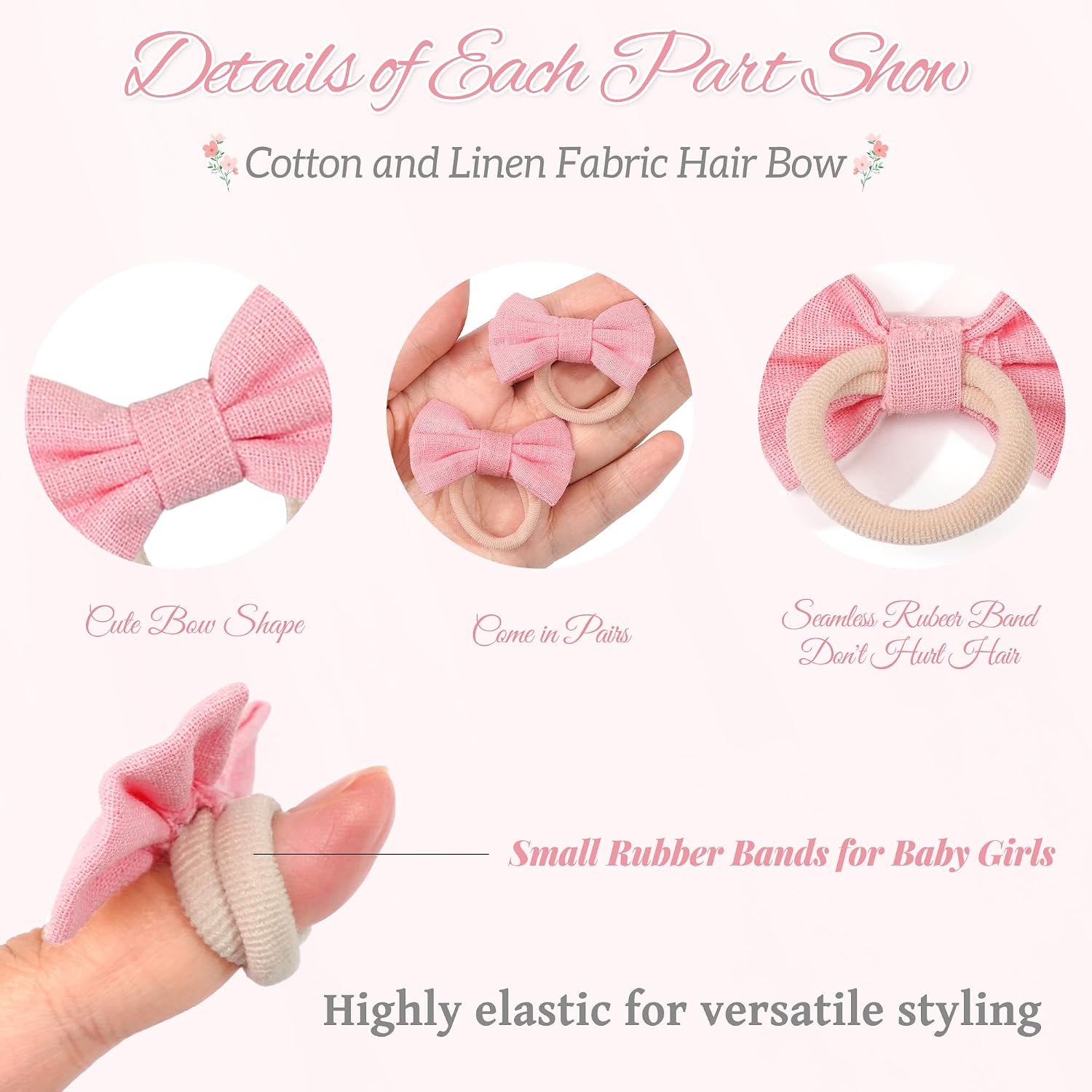 CÉLLOT 40Pcs Baby Hair Ties With Cotton and Linen Fabric Baby Bows for Baby Girls Infants Toddlers and Kids