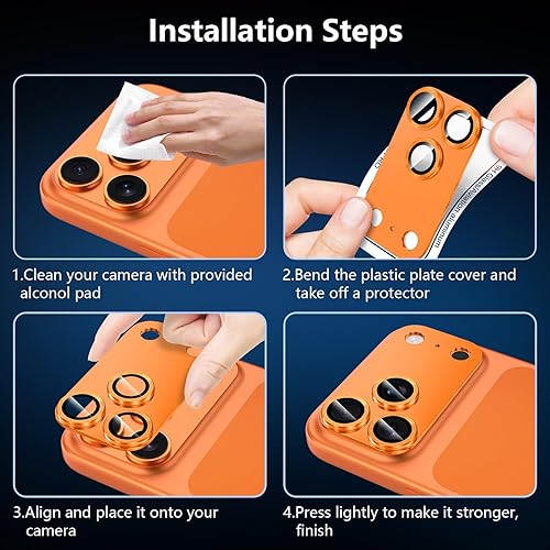 for iPhone 17 Pro Max Camera Lens Protector, [Military Grade Shatterproof] [Strong Adsorption] [Case Friendly] Full Coverage Metal Aluminum Alloy 9H Tempered Glass Camera Screen Cover, Orange(Orange,iPhone 17 Pro)