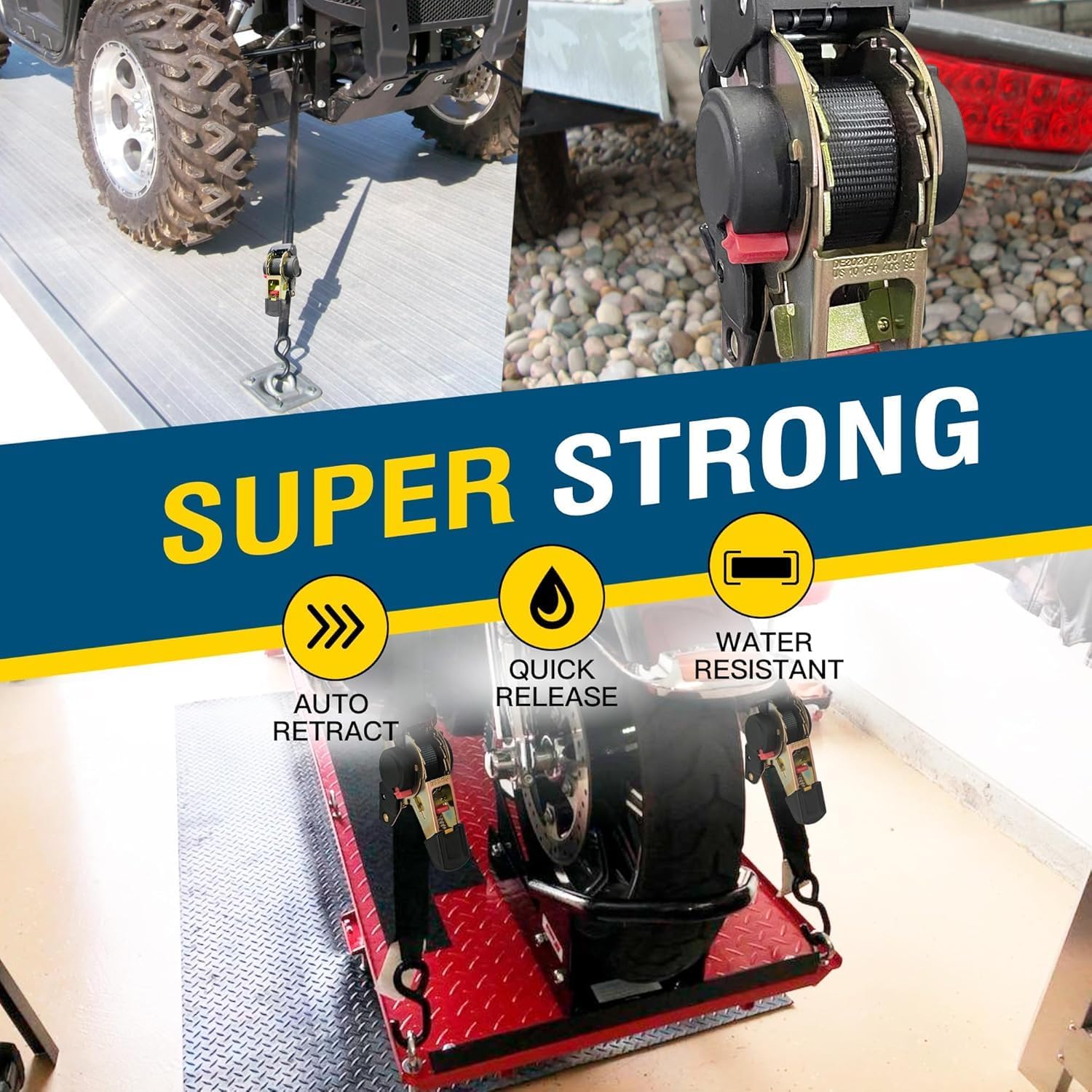 Retractable Ratchet Straps 4 Pack - 1" x 10' Each, Ratchet Straps Self Retractable 1500 lbs Break Strength. Weather Resistant Safety S-Hooks, Perfect for Boat, Securing Cargo, Any Hauling Job