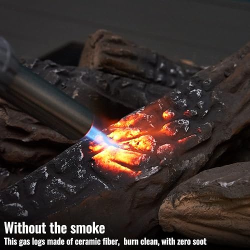 Miniatura 4 de Gas Log for Fireplace, 10 Peice Realistic Ceramic Wood Logs for Fire Pit, Reusable Fake Fire Logs for Ventless, Gas or Propane Inserts
