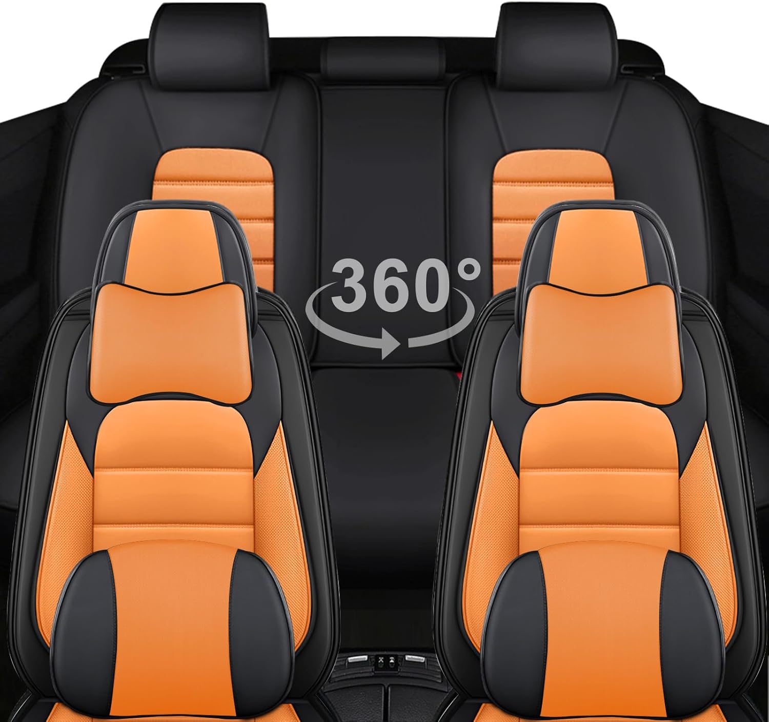 5 Car Seat Covers for Honda Odyssey 1999-2026 Breathable Leather,Waterproof Car Seat Protectors with Comfort Headrest Pillows,Automotive Vehicle Cushion with Storage Pockets (Luxury,Orange)