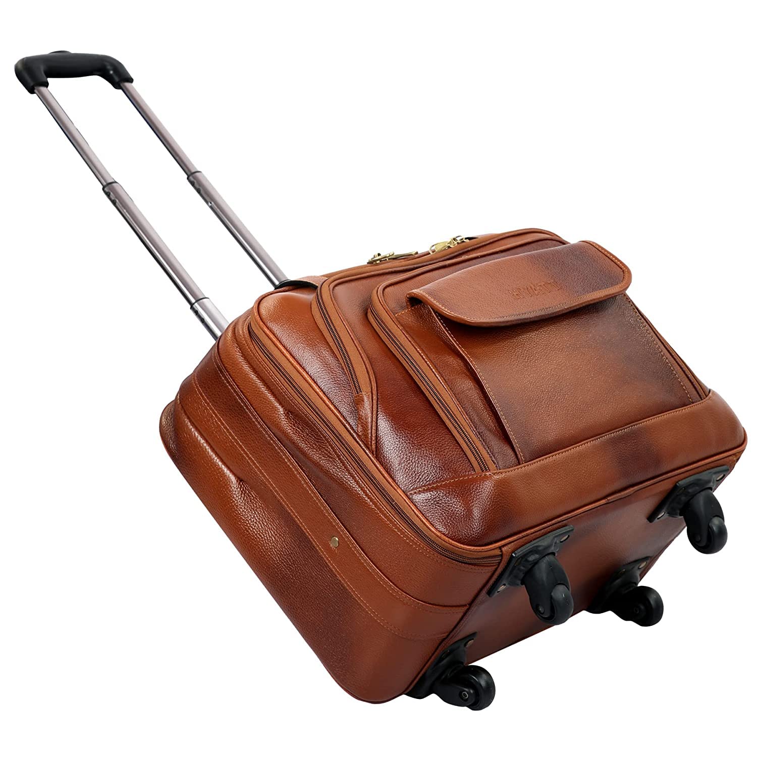 hyatt leather accessories Leather Accessories I8 Inch Cabin Size Tan Leather Business Trolleys Laptop Roller Cases Backpacks-picture-19
