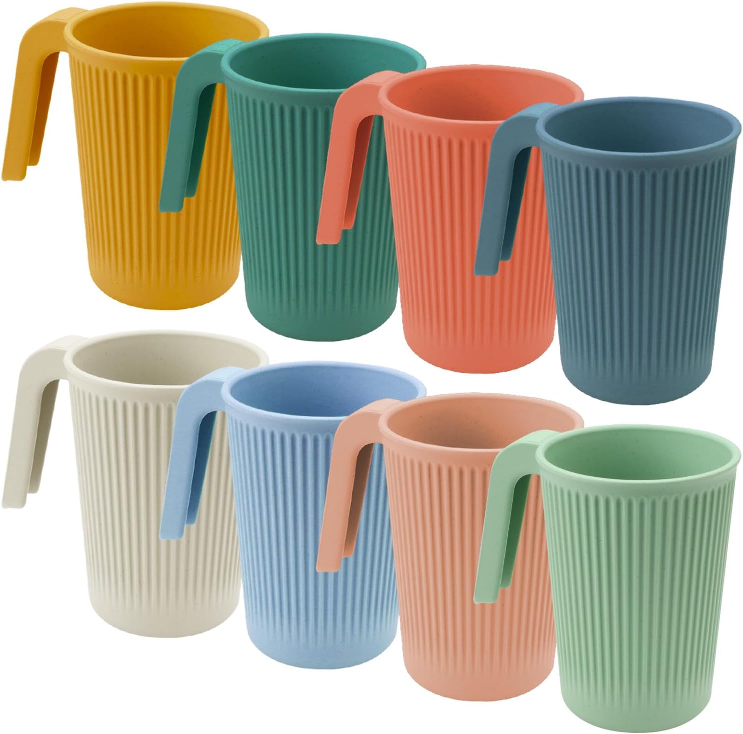 8 Color Reusable Plastic Cups with Handle, 12 oz Unbreakable Coffee Mug Set