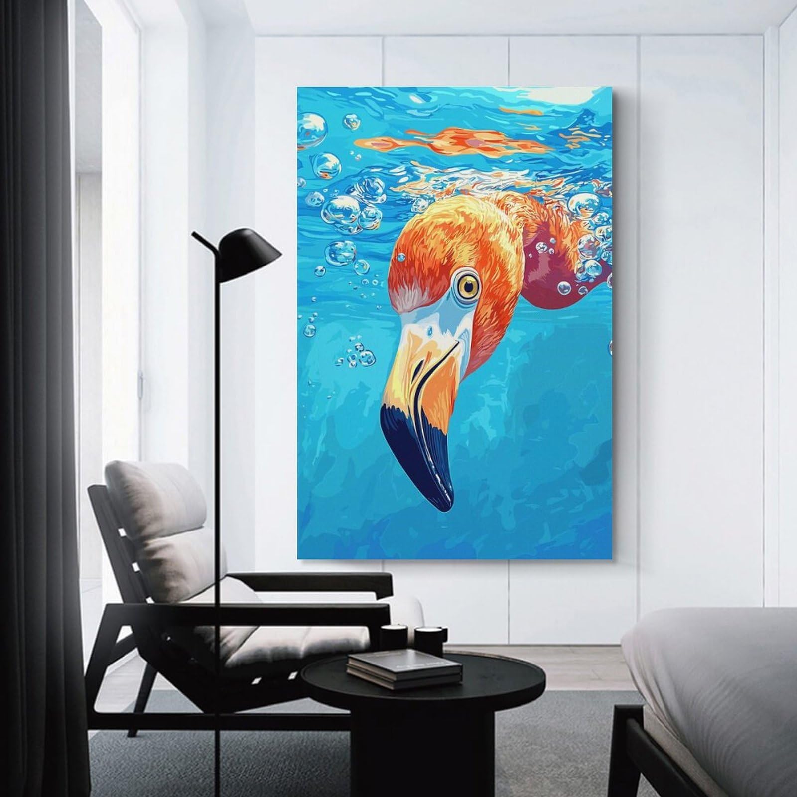 Junmoney Unframe-Style-3 Flamingo Underwater Painting Wall Picture Print, 24X36inch(60X90cm), For New Homes, Bedrooms Or Workspaces, Thoughtful Wall Decor For Art Lovers