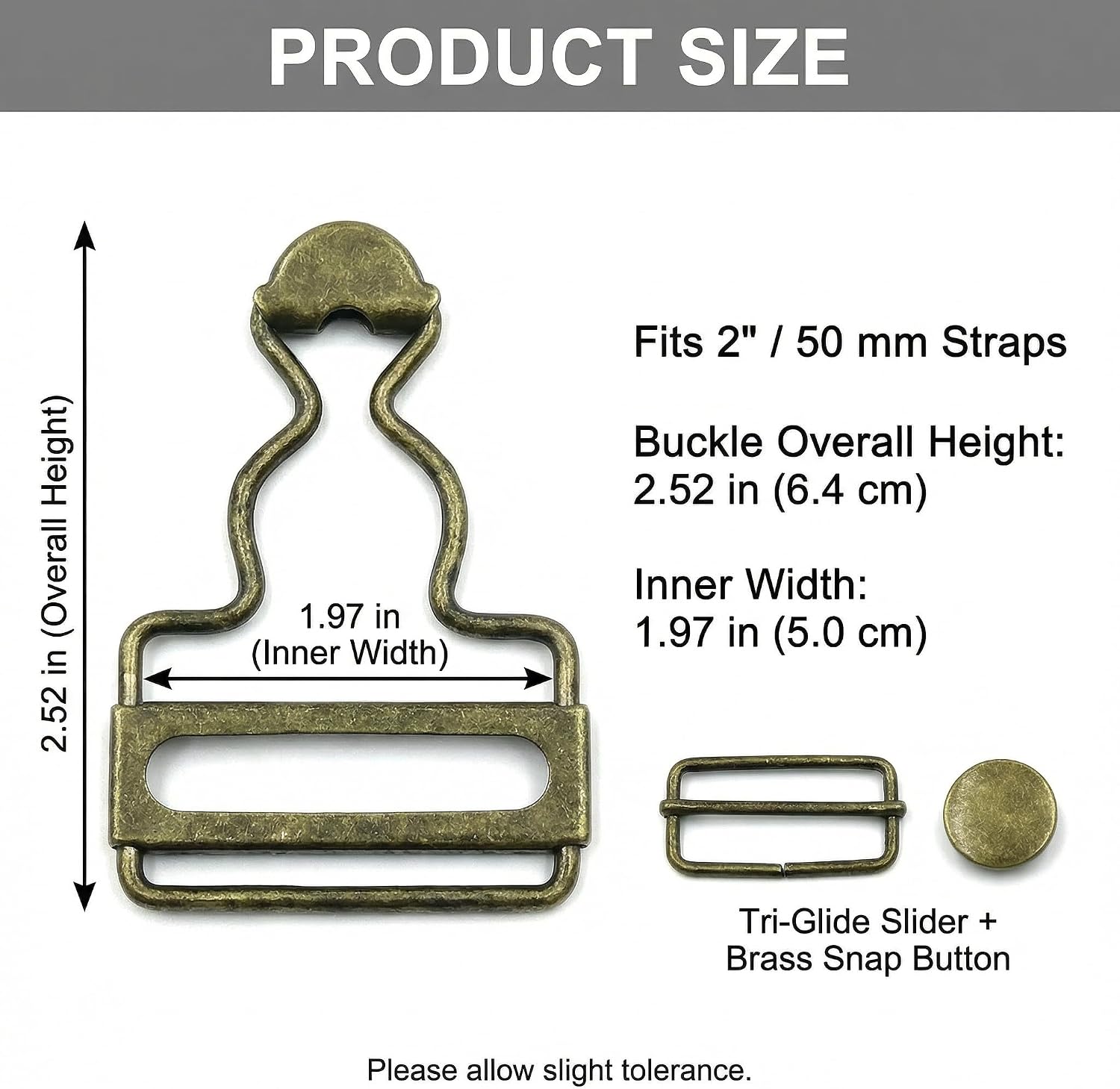 12 Sets Overall Buckles for 2 Inch Straps, Metal Suspender Buckle + Tri-Glide Slider Kit with 15 Sets Brass Snap Buttons, 3 Colors (Silver/Gold/Black) for Overalls, Aprons, DIY Sewing Repair