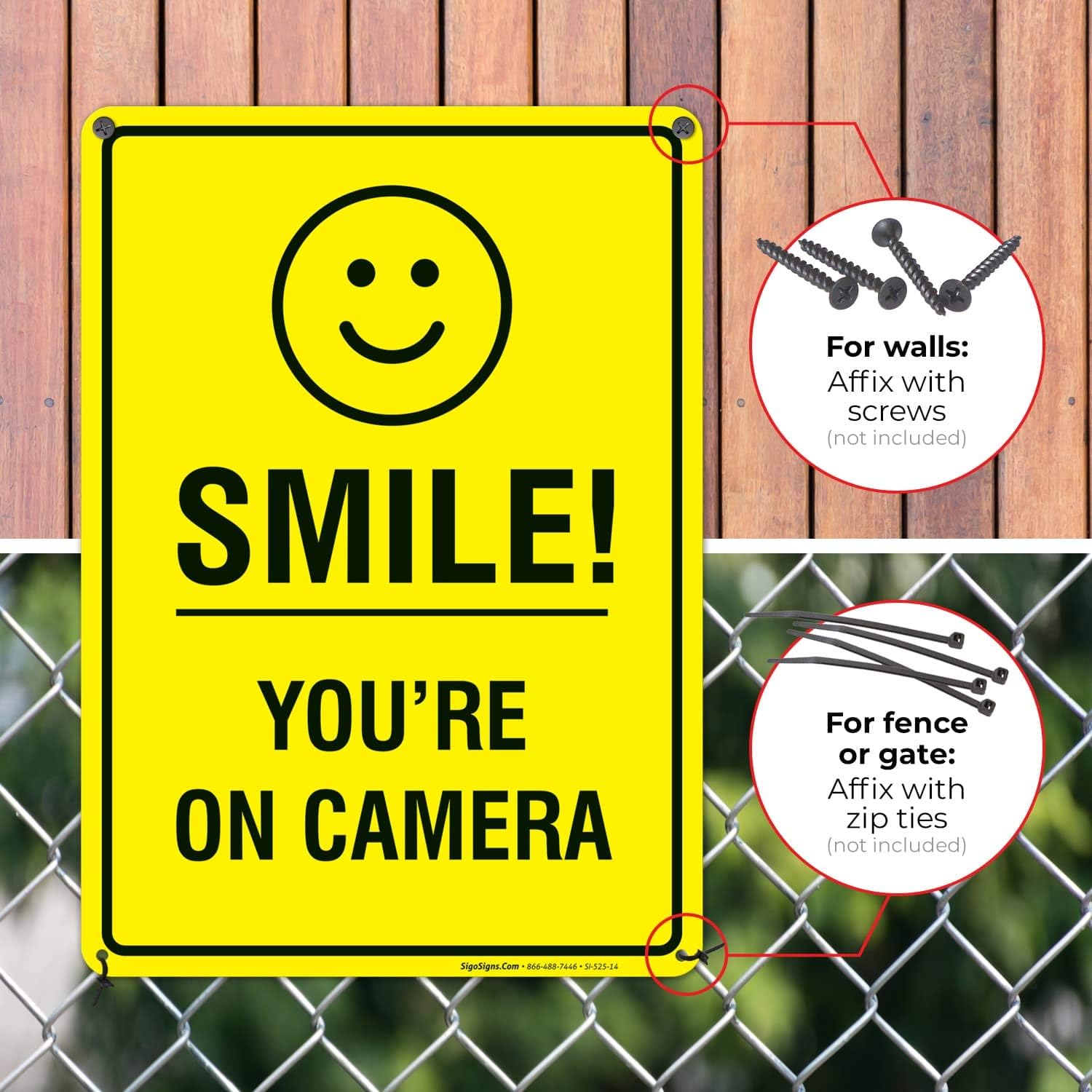 Smile You 're On Camera, Security Video Surveillance Sign, (Pack of 2) 10x14 Inches, Rust Free .040 Aluminum, Fade Resistant, Made in USA