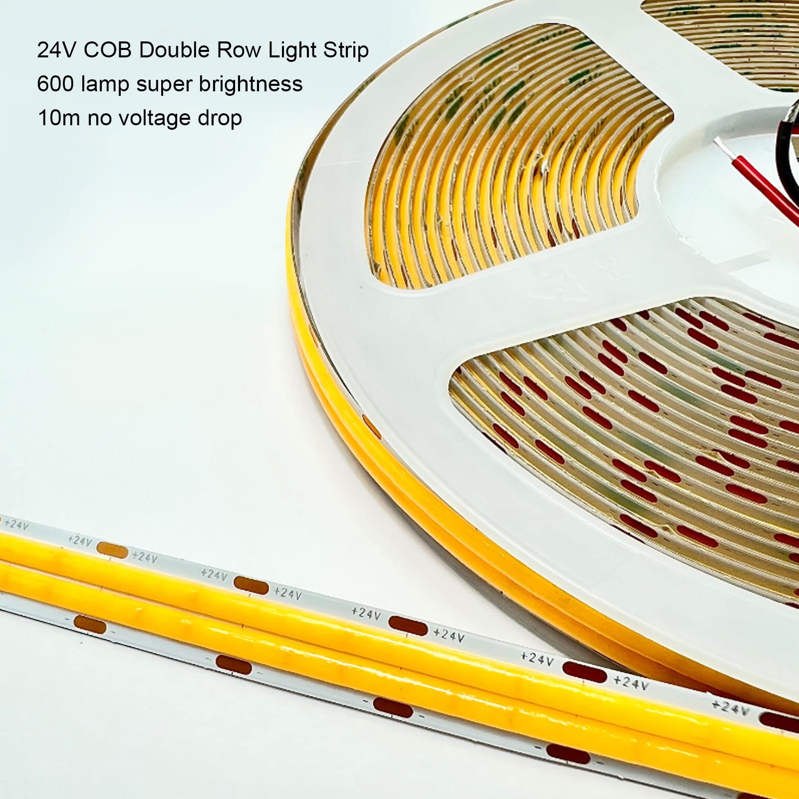 COB-LED-Lichtleiste, Hochhelle Selbstklebende, Flexible Zweireihige DIY-Lampenleiste, Starkes Klebeband-Design, Ideal für Schränke, Autos, Treppen und Heimdekoration, 32,8 Fuß 24 V (6000K
