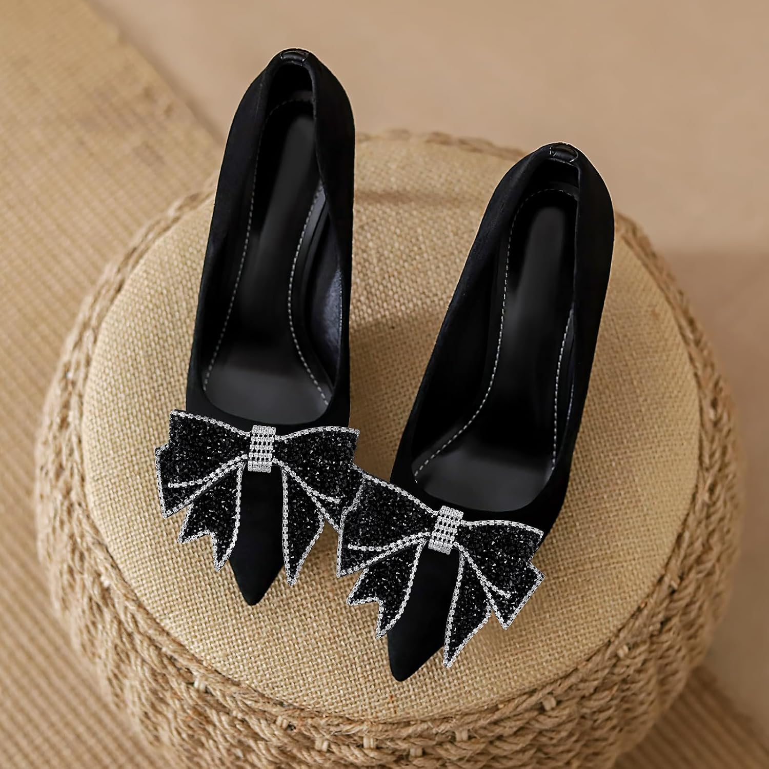 Rhinestone Bow Shoe Ornament Clip-on for Children 2-Piece Shoe Accessories for Party Wedding Festival Reusable Decorative Clips 3.93X3.14 Inch