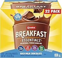 Carnation Breakfast Essentials Rich Milk Chocolate Powder Drink Mix, 13g Protein, 22 Packets – Nutritional Breakfast Boost