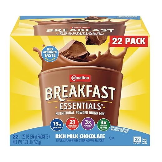 Carnation Breakfast Essentials Powder Drink Mix, Rich Milk Chocolate, 22 Count Box of 1.26 Ounce Packets