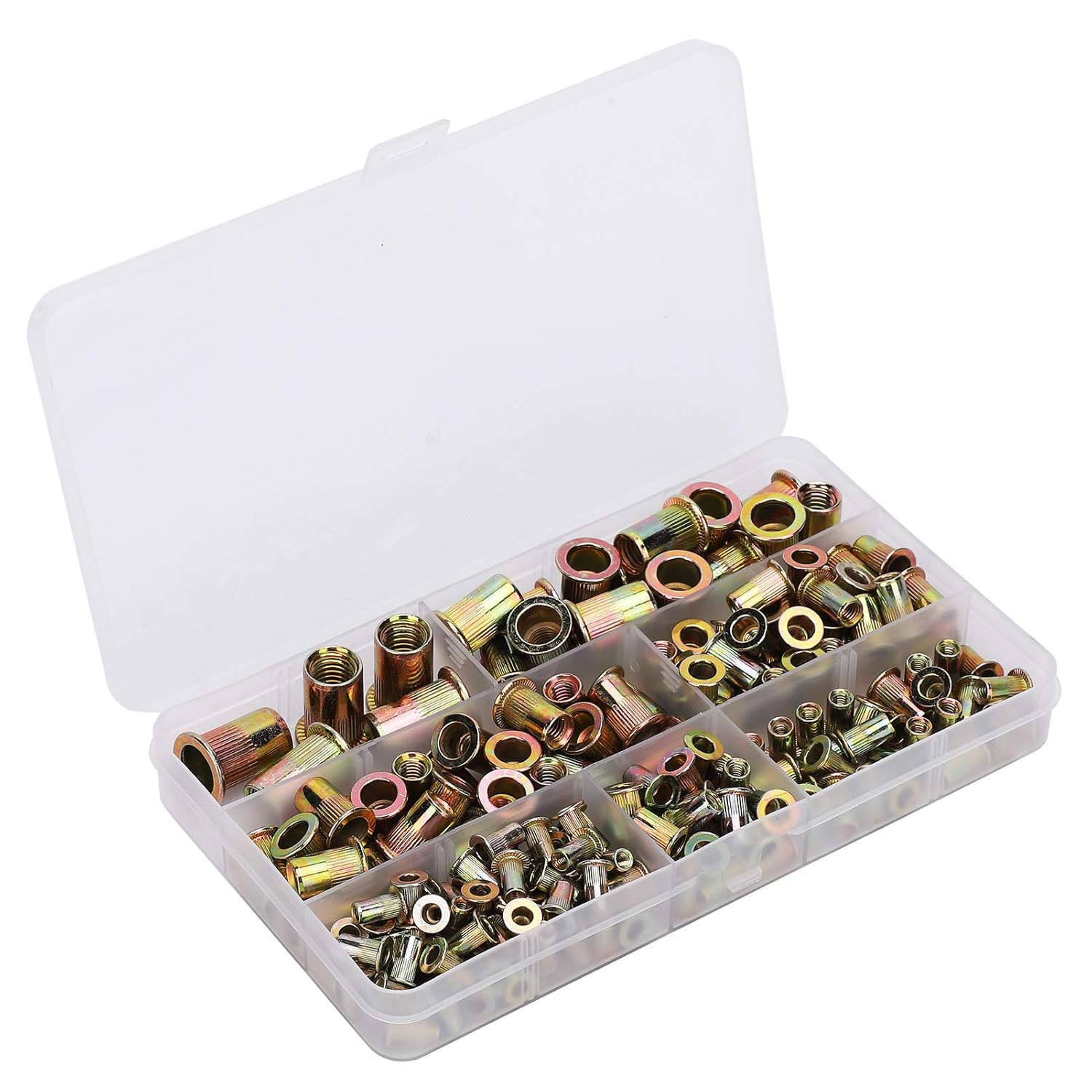 Galvanized Rivet Nut Set, 6 Types M8 Steel Fasteners for Metal Plates Pipes, with Surface for Automotive Elevators Furniture Decorations