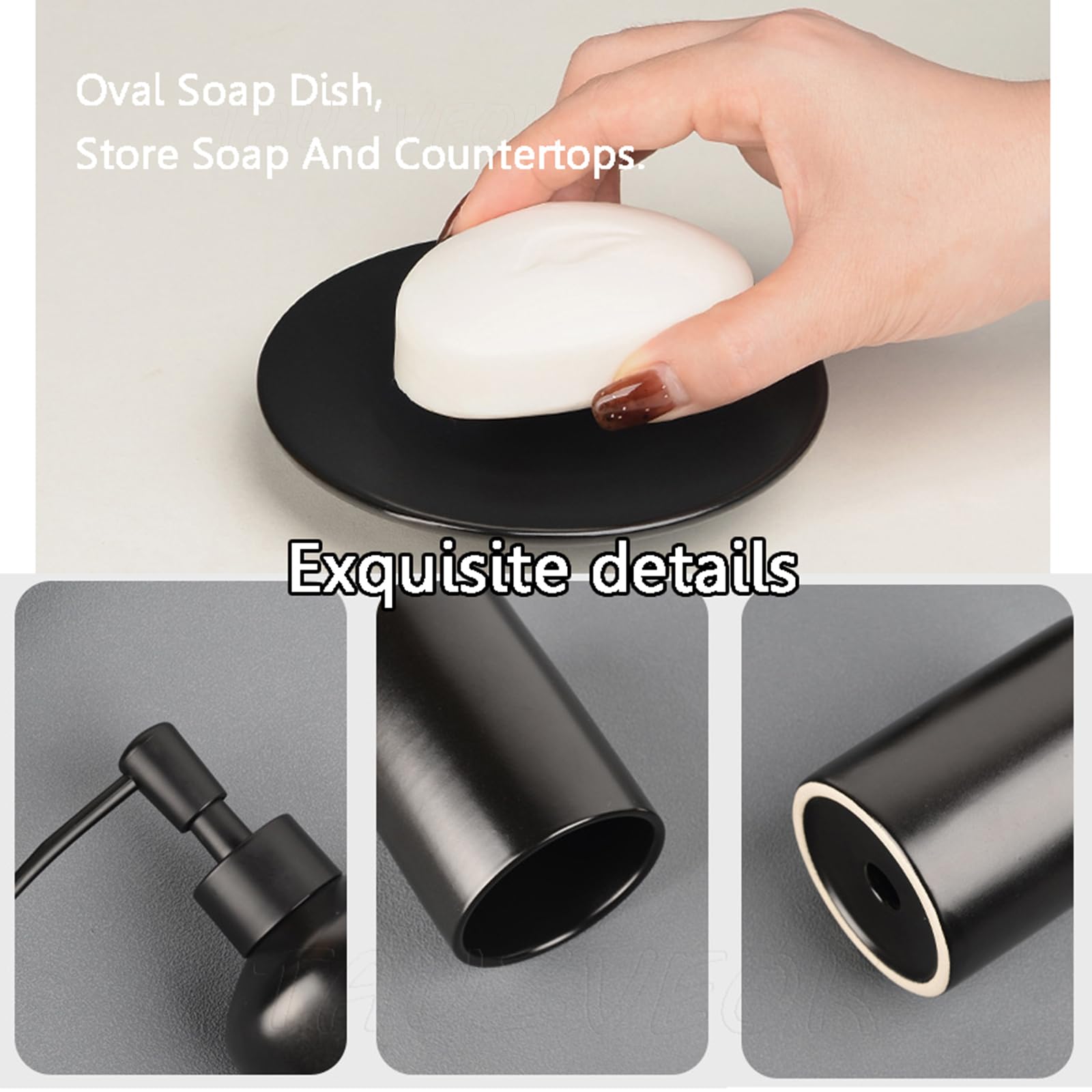 Badezimmer Zubehör Set Schwarz, Keramik, Seifenspender Set Für Heimdekoration, Badezimmer, Waschtisch, Küche, 5 teiliges