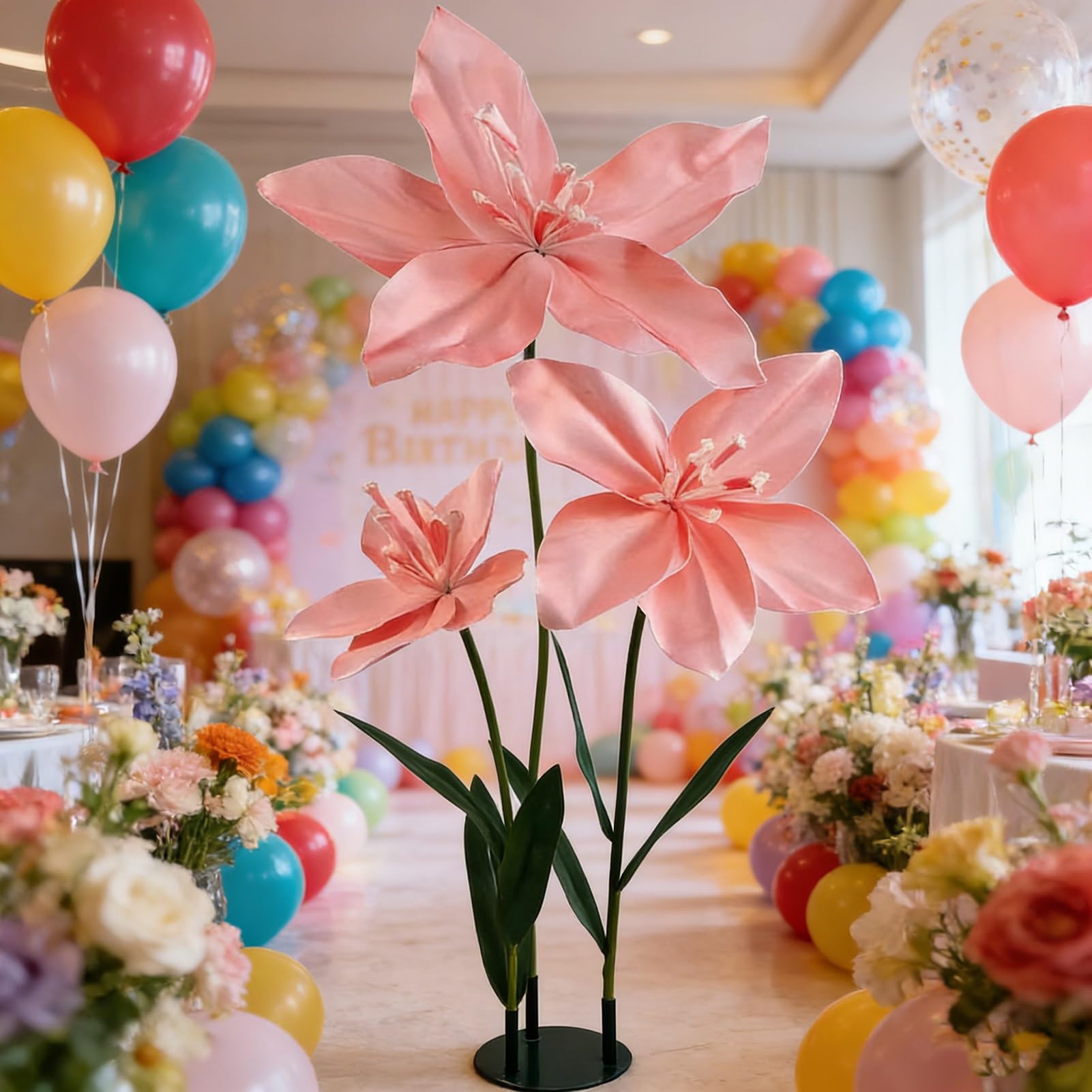 Decoración de flores artificiales, arreglo floral hecho a mano con base para fondo de recepción de boda y decoración del hogar