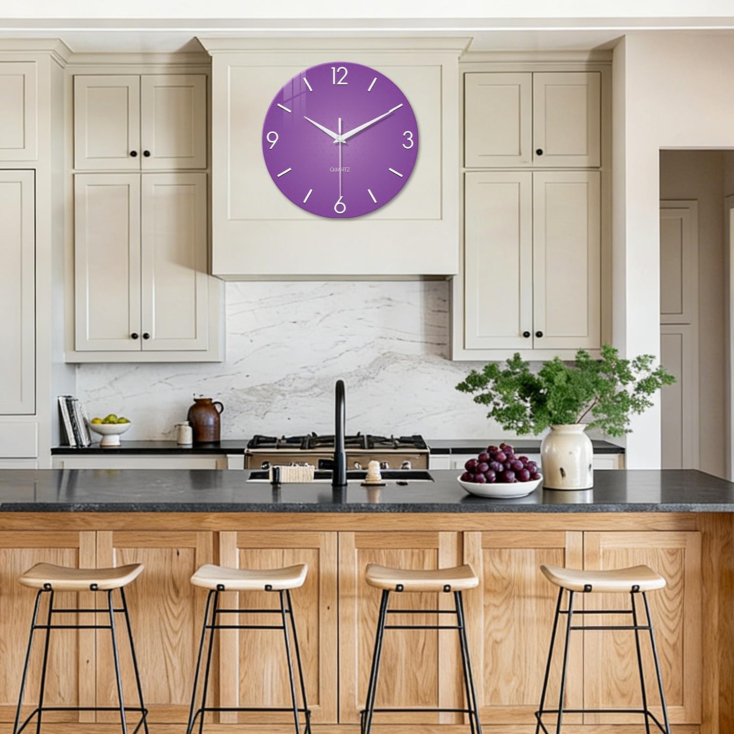 XFM Purple Wall Clock for Girls Bedroom Analog Simple Wall Clocks Battery Operated 12 Inch Small Round Silent Wall Clock
