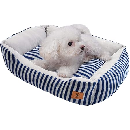 Amazon People Petsペットベッド 通年 冷房対策 猫 犬 クッション モチモチ3d綿 ふわふわスクエア型 暖か 通気性いい 素材安心 洗い可能 ストライプネイビー Mサイズ2柄 People Pets ベッド クッション 通販