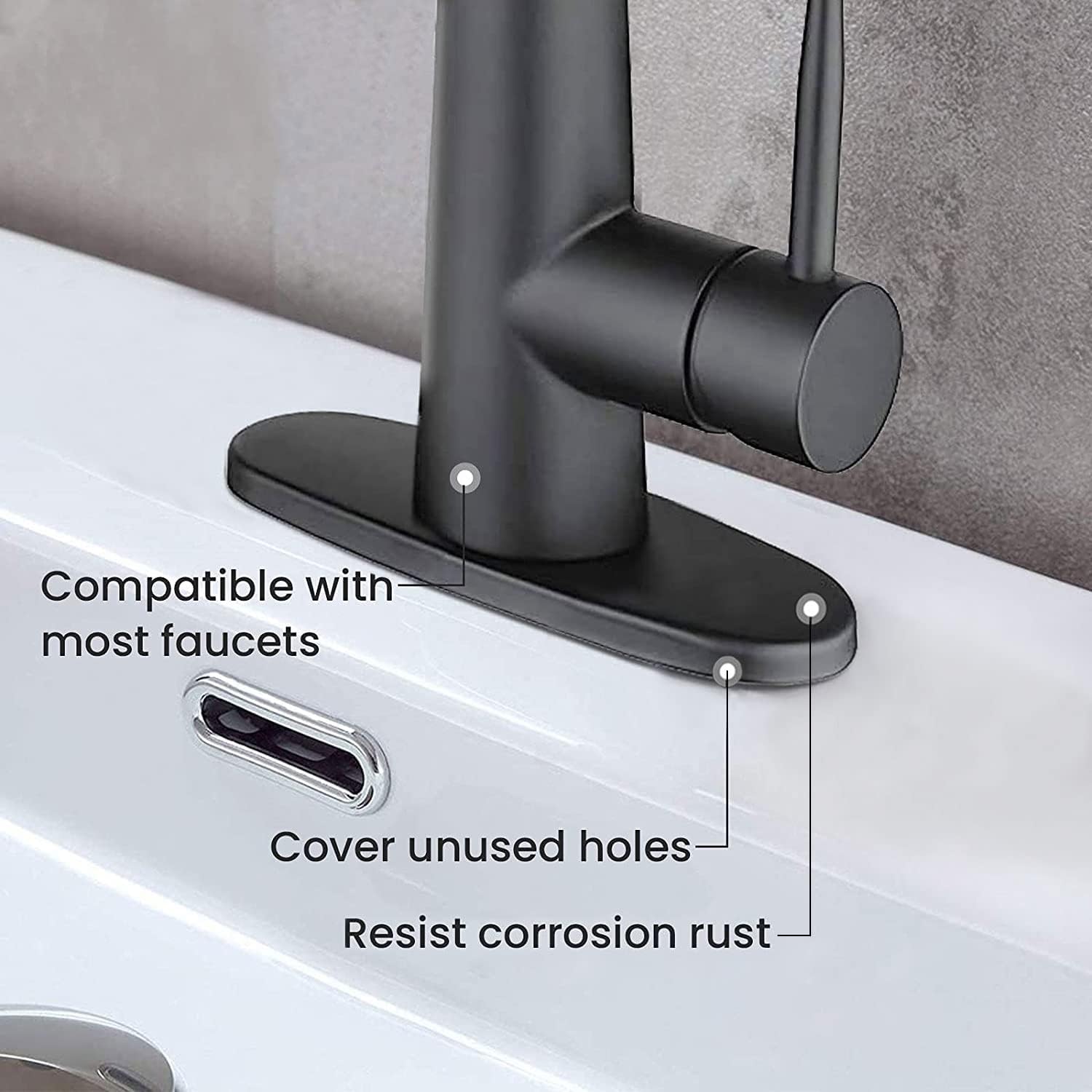 6 Inch Hole Cover Deck Plate Escutcheon, Stainless Steel Sink Cover Plate for Bathroom or Kitchen Sink Faucet 1 or 3 Hole Mixer Tap (Matte Black)