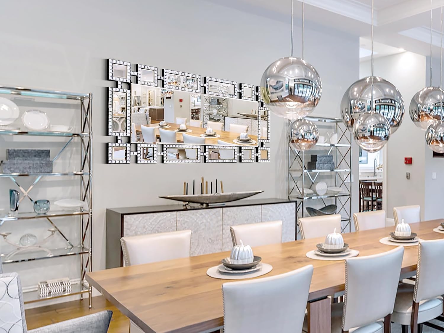 Large Decorative Mirror with Square Crystal, 47"x24" Bling Mosaic Mirror Wall Decor, Beveled Edge, for Dining Room, Living Room and Bathroom, Suitable for Modern/Luxury/Art Interior Styles