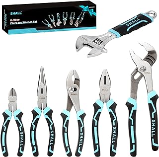SHALL 6-Piece Pliers Set, Pliers Tool Set, 6" Diagonal Cutting, 8" Long Nose, 8" Linesman, 8" Slip-Joint & 10"Groove-Joint Pliers, 8" Adjustable Wrench, Two-Color TPR Handle, Gift Box Included