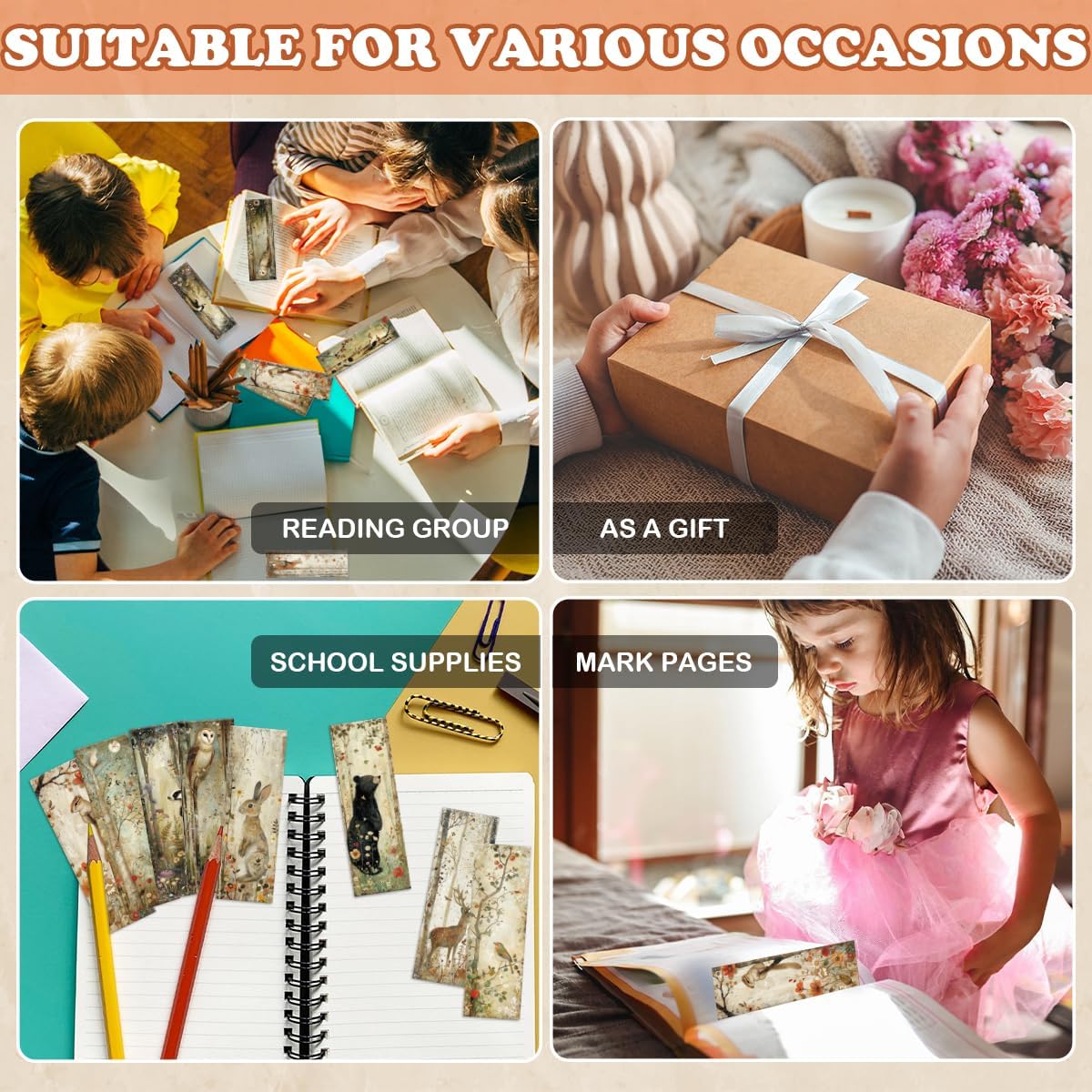 Woodland Animal Bookmarks Gifts - 100 Pcs Bulk Paper Bookmark Set for Reading Women Men, Cute Forest Theme Book Marks with Animal Designs - Image 7