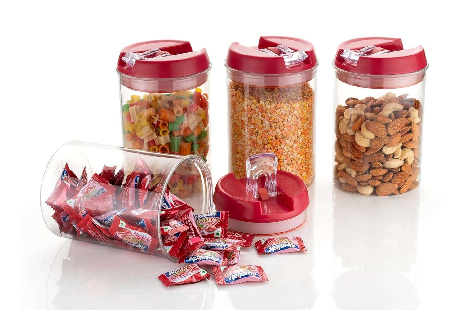 GOLWYN Singlo Air Tight Containers For Kitchen Storage Set, Bpa Free Container For Kitchen Storage Set, Kitchen Organizer And Kitchen Accessories Items & Storage(1100 Ml Set Of 4)(Plastic)(Red Ruby) (B0DGD65BNK) Amazon Price History, Amazon Price Tracker