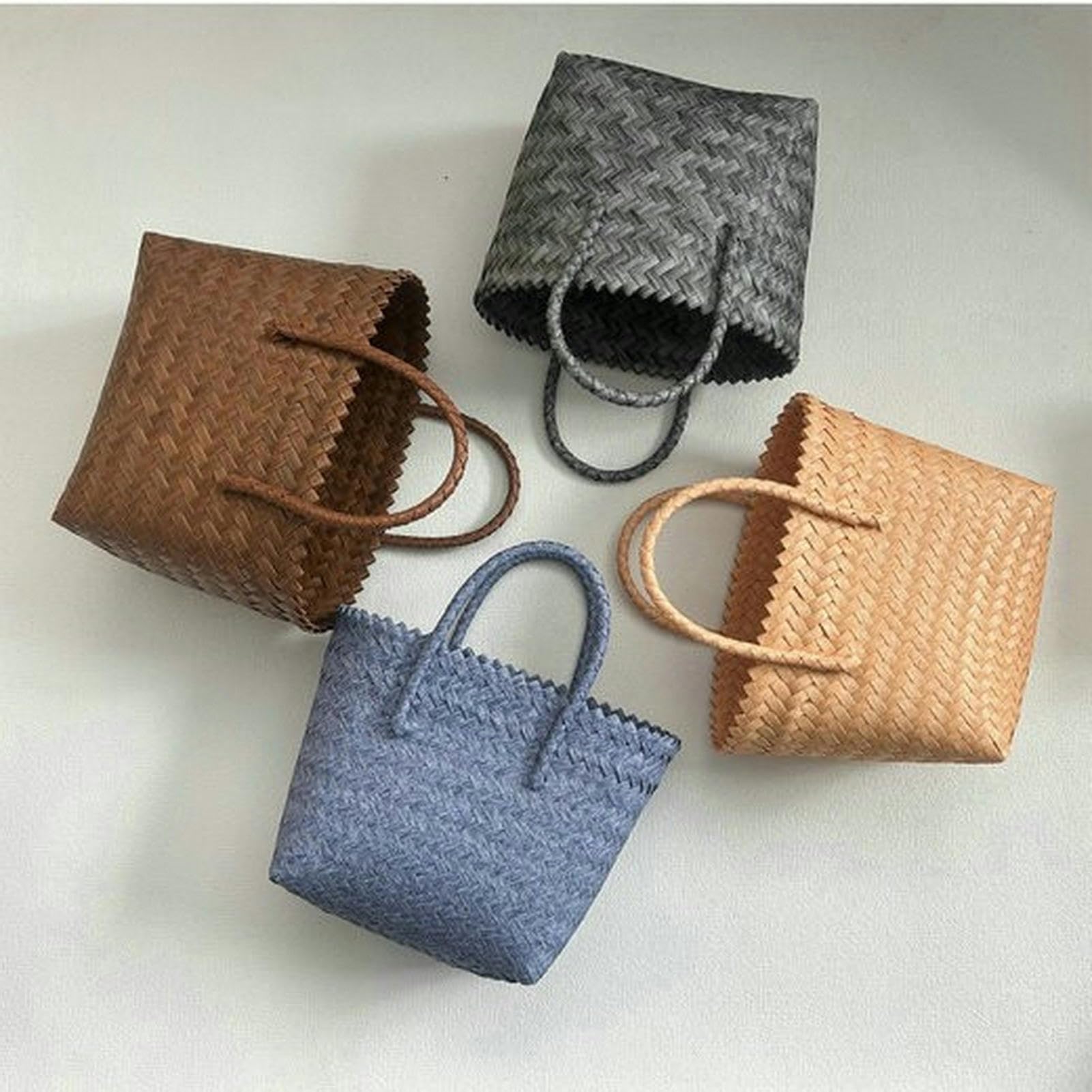 Borsa Paglia Borsa Intrecciata Fatta A Mano - Cesto di Plastica di Grande capacità, Borsa da Donna Semplice E Versatile-brown-21 * 10 * 20 Cm