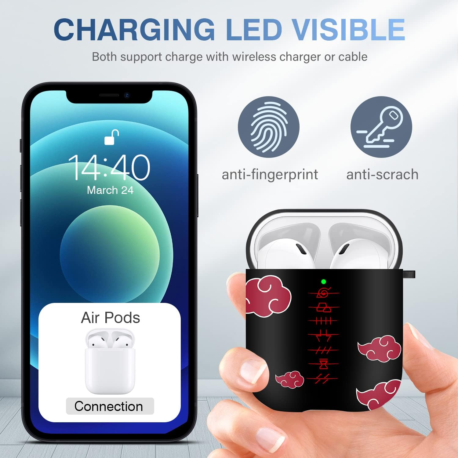 Maxjoy for Airpods Case, Anime Cartoon Cute Design for Airpods 1st and 2nd Generation Case Cover for Air Pods Men Boys Girls Kids,Kawaii Cases for Apple for Airpods 1/2,Anime Red Cloud Lanyard
