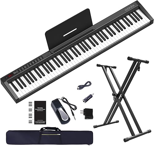 KONIX Teclado de piano digital de 88 teclas, teclas semipesadas de tamaño completo, piano eléctrico con USB MIDI, pedal de sostenimiento, adaptador