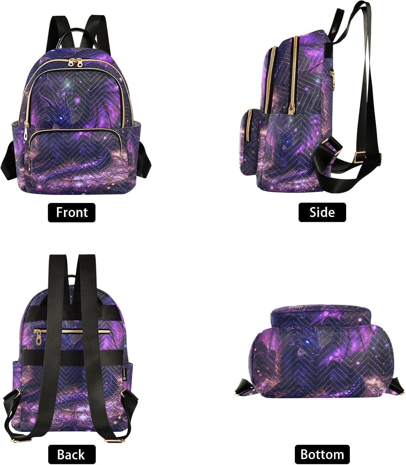 Mini Backpack Purse for Women, Purple Dragon Travel Bag Casual Daypack Shoulder Bag