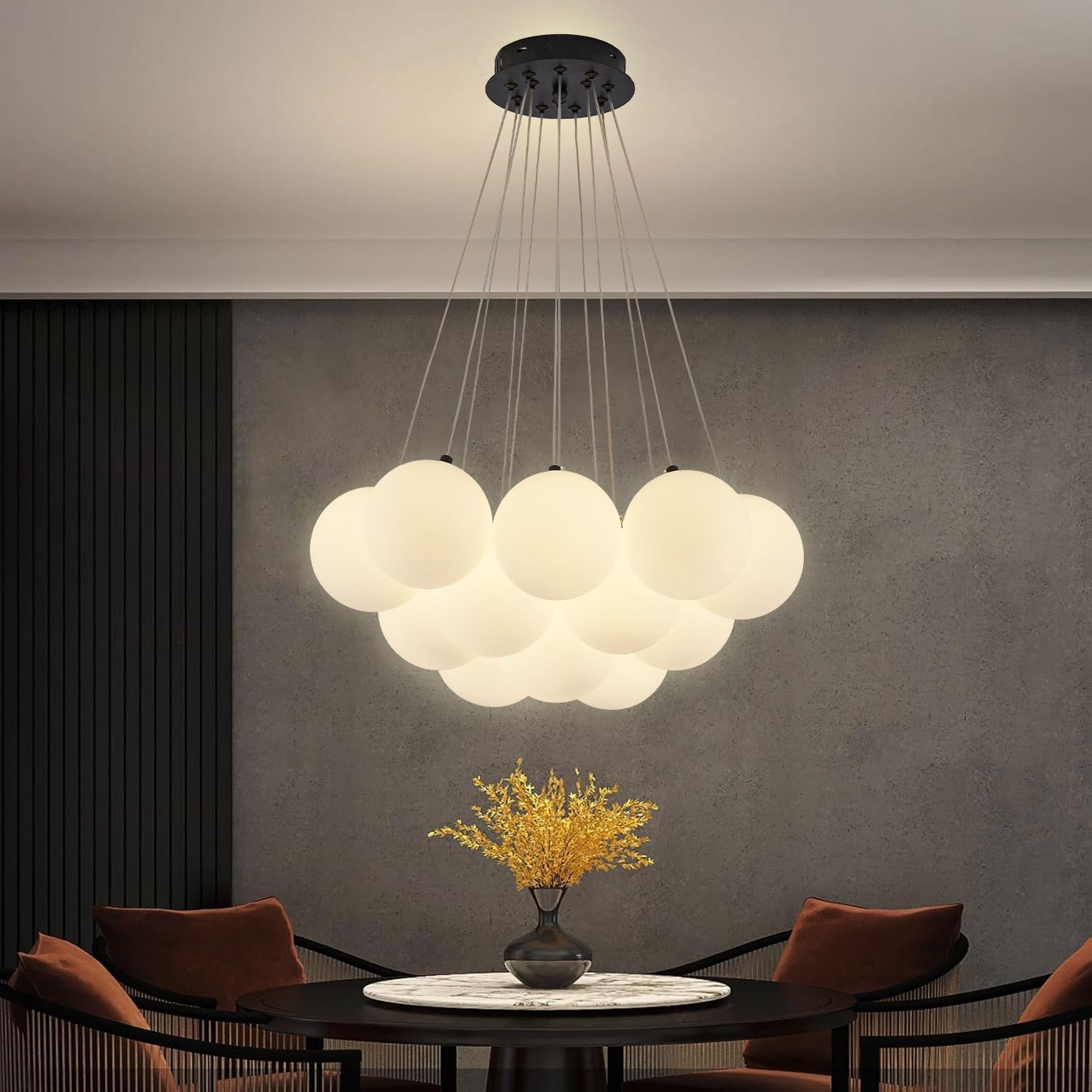 Modern Globe, Milk Glass Bubbles,Lighting,12-Light Diniroom Light Fixture/Over Table,for Bedroom, Liviroom, Diniroom, Entry, Kitchen Island