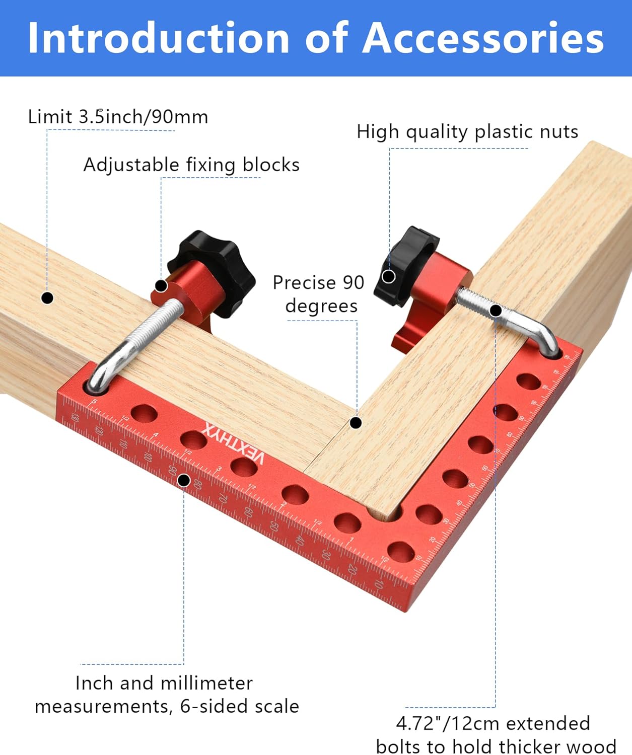 Corner clamps for woodworking, 4Pack 90 degree 5.5"x5.5" clamping squares for right angle positioning, woodworking square clamp tools for cabinet, picture frame, box, drawers