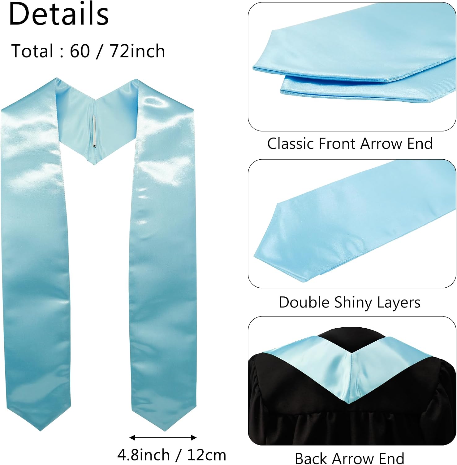GraduationMall Unisex Adult Plain Graduation Stole 60"/72" image 3